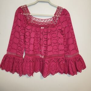 Anthropologie TRYB Anthro Carola Crochet Eyelet Top NWT $310 Small Fuchsia Pink